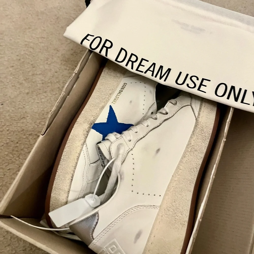 Golden Goose White Leather Sneakers with Blue Star - Size 42